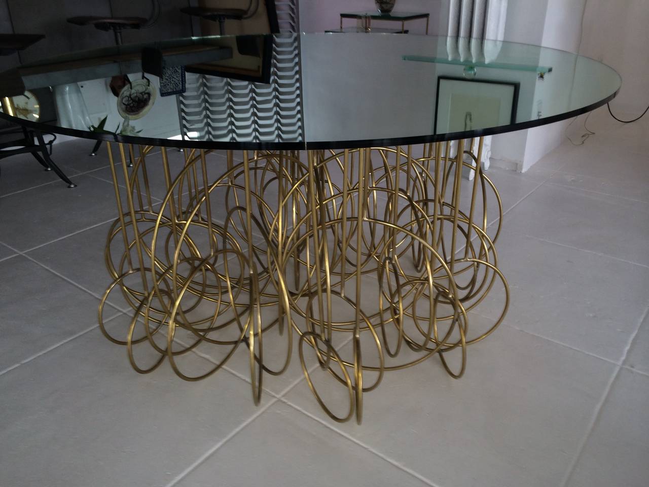 Modern Unique and Exuberent Brass and Mirror Glass French Dining Table