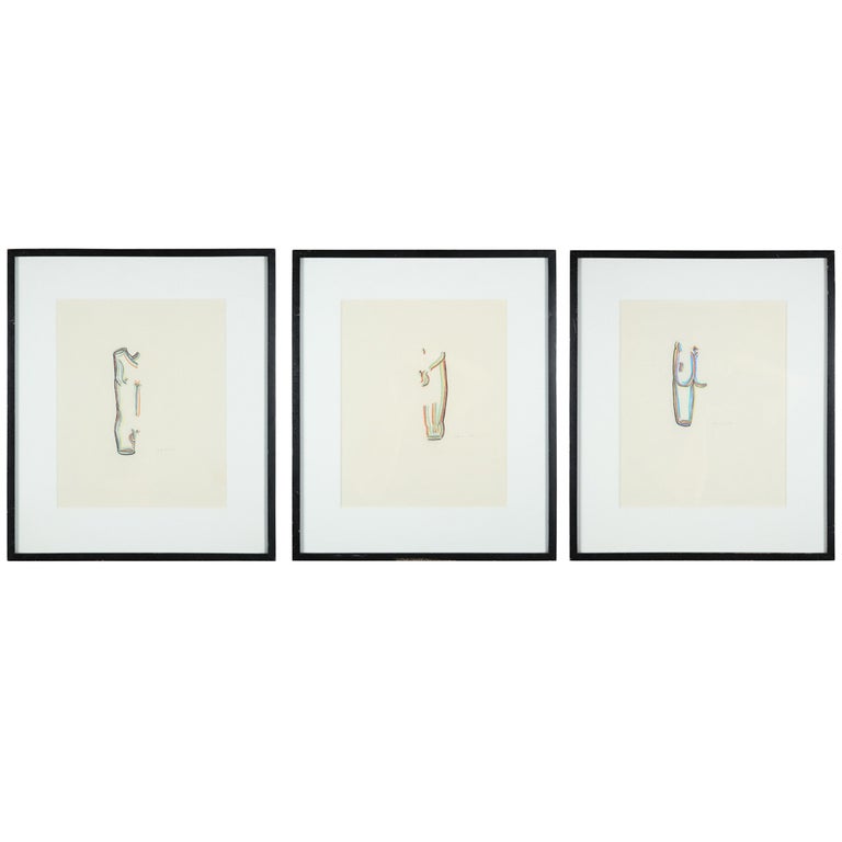 A Set of 3 Colored Pencil Drawings For Sale at 1stDibs