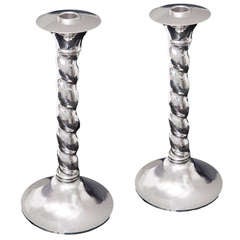 Pair of Silver Solomnic Column Candlesticks