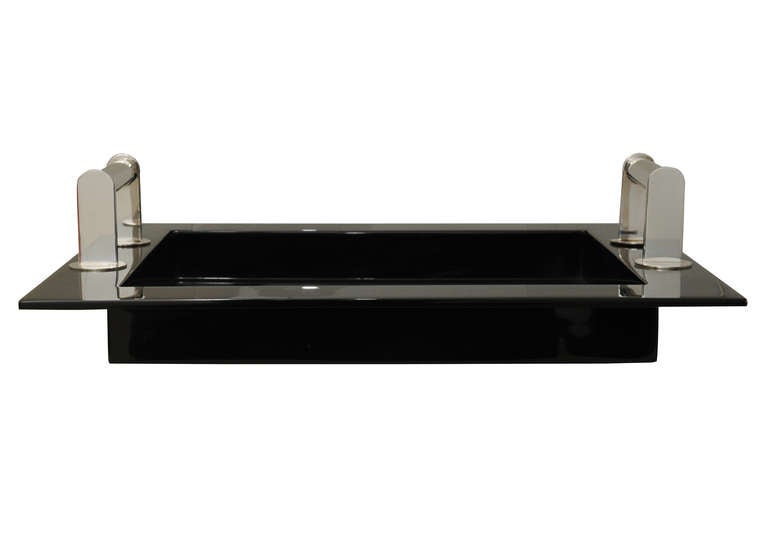 Black Lacquer Tray with Silver Handles