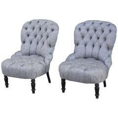 Pair of Tufted Napoleon III Slipper Chairs