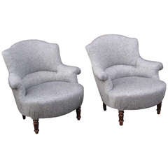 Pair of Napoleon III Scroll Arm Slipper Chairs