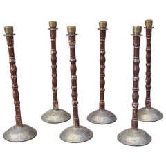 Vintage Set of Six Stanchions with Naugahyde and Brass Cables