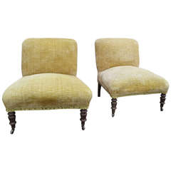 Antique Pair of Napoleon III Velvet Slipper Chairs