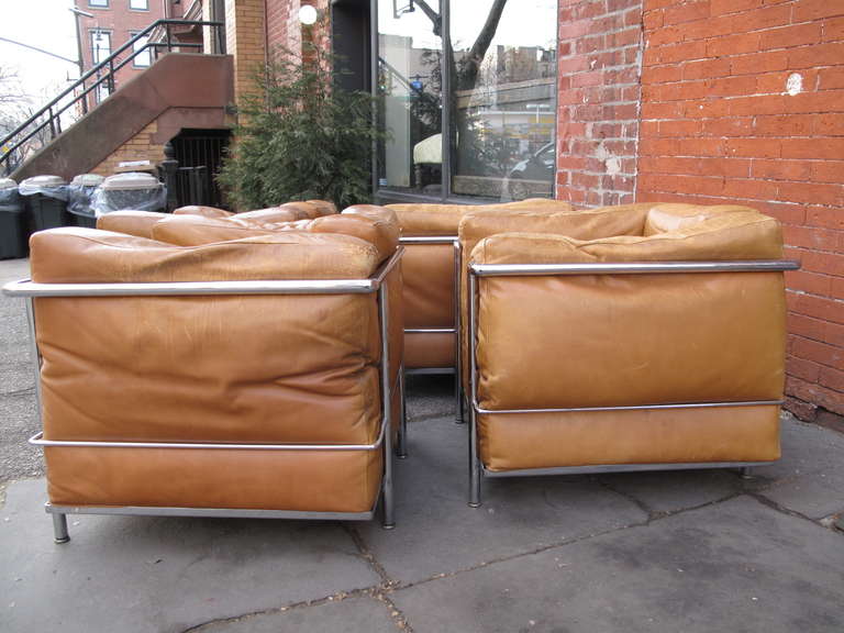 Italian Le Corbusier LC2 Chairs in Brown Leather #415, #416, #417, #419