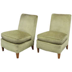 Pair of Deco Velvet Slipper Chairs