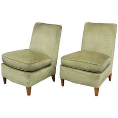 Vintage Pair of Deco Velvet Slipper Chairs