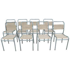 Tubular Steel and Canvas British Industrial Stacking Chairs