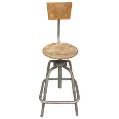 French Industrial Adjustable Drafting Stool