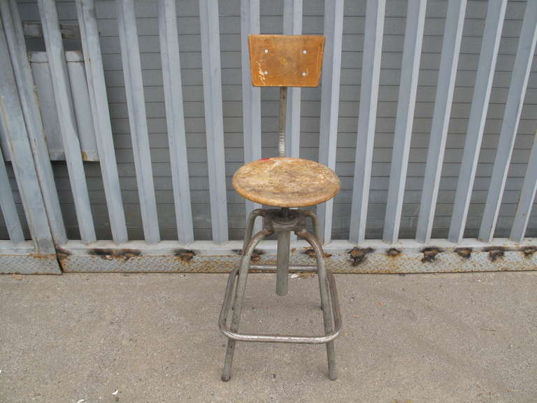 French Industrial Adjustable Drafting Stool