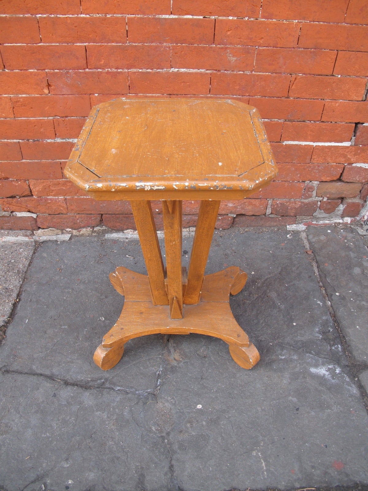 Painted wood rectangular end table with geometric Deco carving and detail.