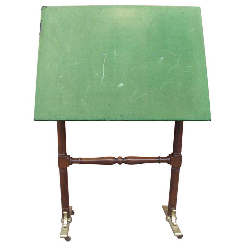 Drafting Table with Felt-Covered Top and Brass Feet