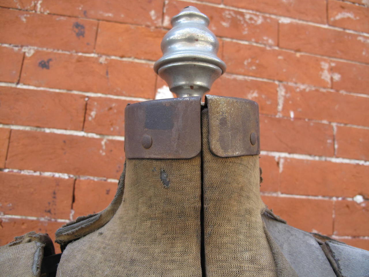 Steel Dress Form on Wooden Casters In Fair Condition In Brooklyn, NY