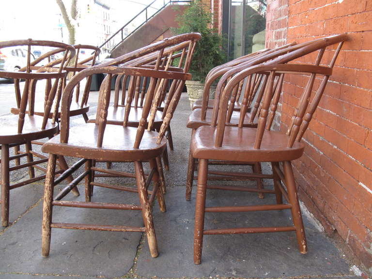 Primitive Set of Eight Spindle Back Windsor Style Chairs