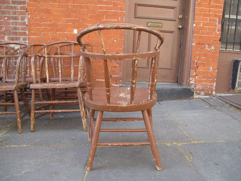 Mid-20th Century Set of Eight Spindle Back Windsor Style Chairs