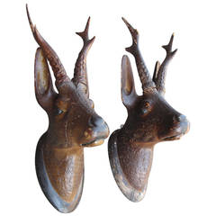 Similar Pair of Black Forest Carved Dear Mounts