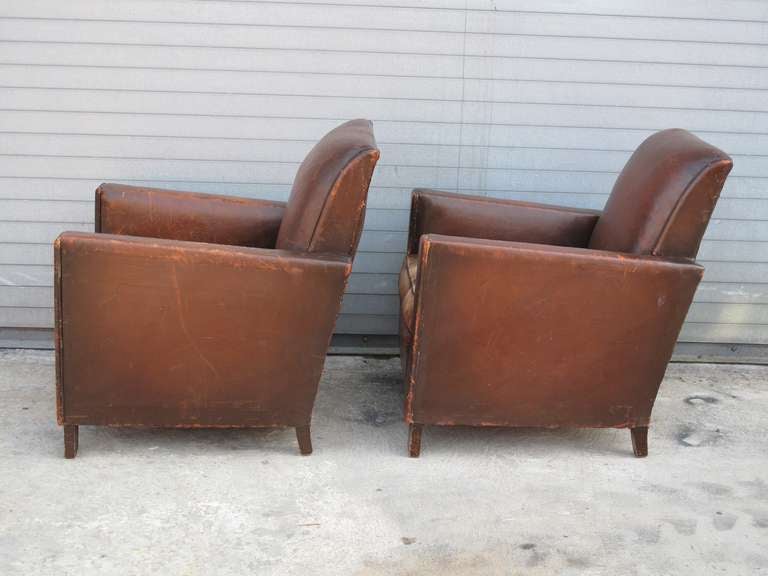 Art Deco Pair of French Deco Leather Club Chairs
