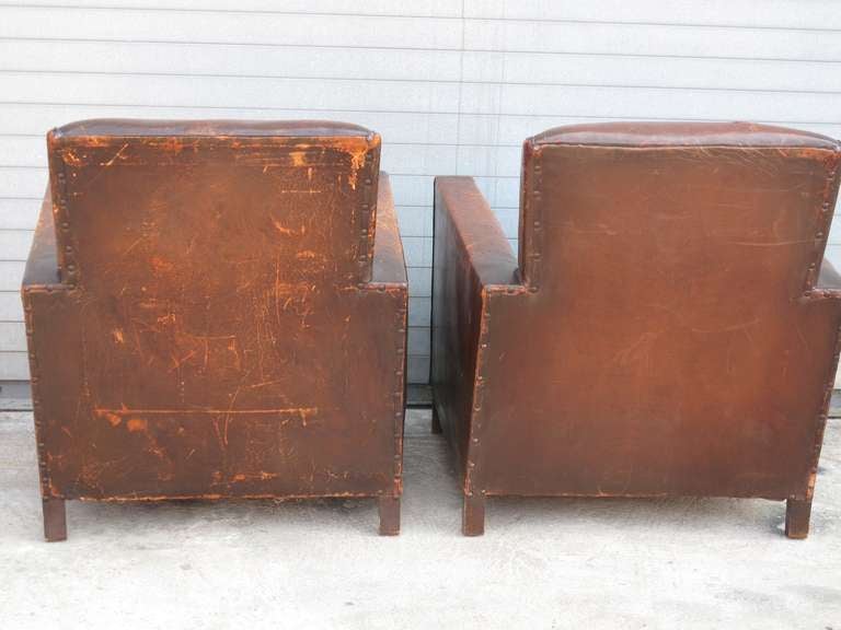 Mid-20th Century Pair of French Deco Leather Club Chairs