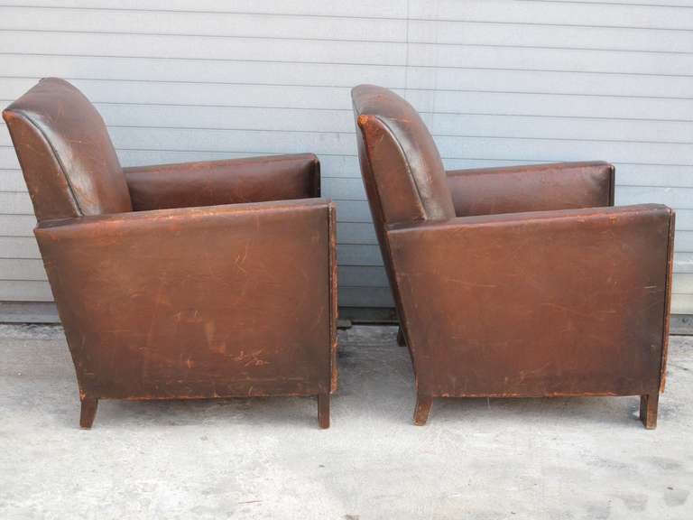 Pair of French Deco Leather Club Chairs In Good Condition In Brooklyn, NY