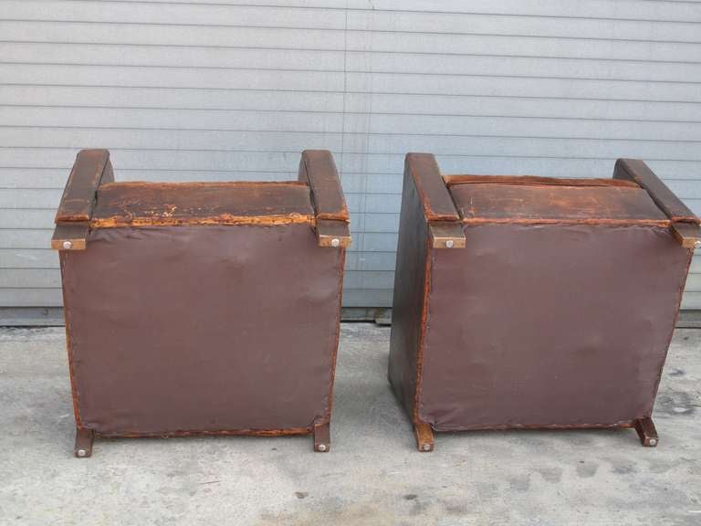 Pair of French Deco Leather Club Chairs 1