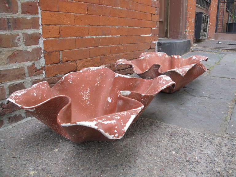 Pair of Willy Guhl painted concrete planters. His signature handkerchief design for Eternit Switzerland. No apparent signature or makers mark on either planter.