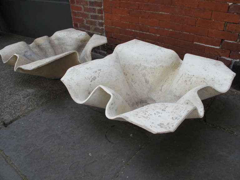 Assembled pair of signature handkerchief planters designed by Willy Guhl in 1960s for Eternit Switzerland.  No apparent makers marks or signature on either planter.