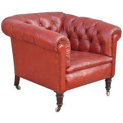 Vintage Red Leather Chesterfield Style Club Chair