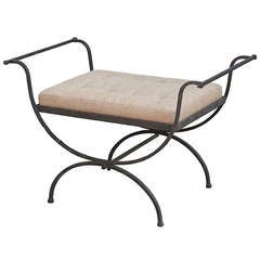 Wrought Iron Stool with Burlap Upholstered Cushion