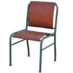 Green Tubular Steel Spring Chair with Leather Seat and Back