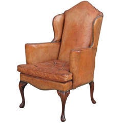 Leather Wingback with Tufted Loose Cushion and Cabriole Legs