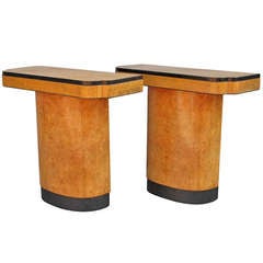 Pair of Burl Wood Veneer Deco Style Consoles