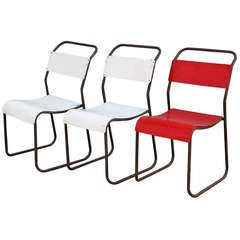Trio of Industrial Tubular Steel Stacking Chairs