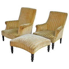 Assembled Napoleon III Pair of Chairs with Central Ottoman