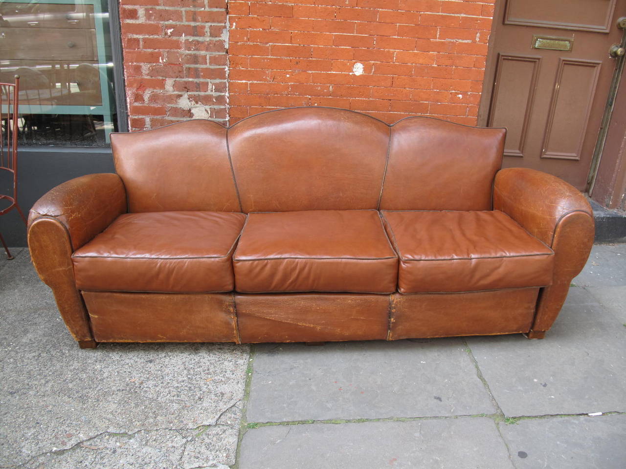 1930s French Leather Club Sofa
