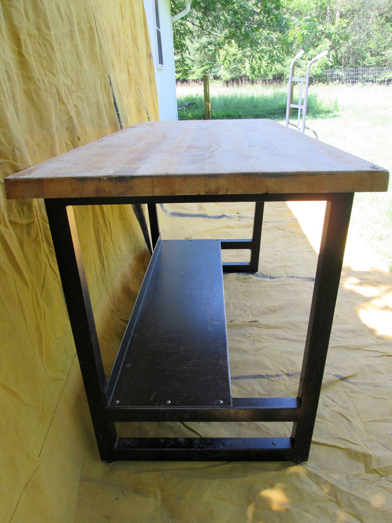 Butcher Block Island on Painted Steel Base In Good Condition In Brooklyn, NY