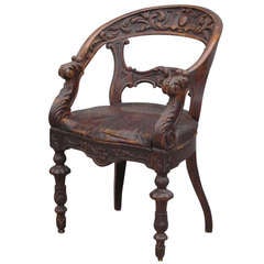 French Oak Acanthus Carved Barrel Back Arm Chair