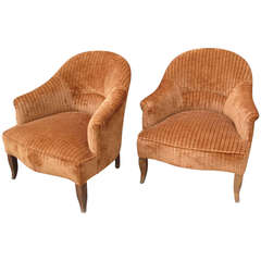 Pair of Shellback Armchairs in Striped Velvet