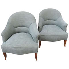 Pair of French Blue Shellback Armchairs