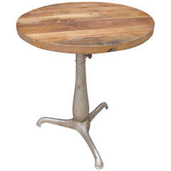 Industrial Cast Iron Drafting Table with Round Oak Top