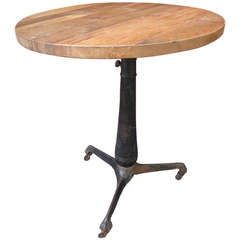 Industrial Cast Iron Drafting Table Base with Round Oak Top