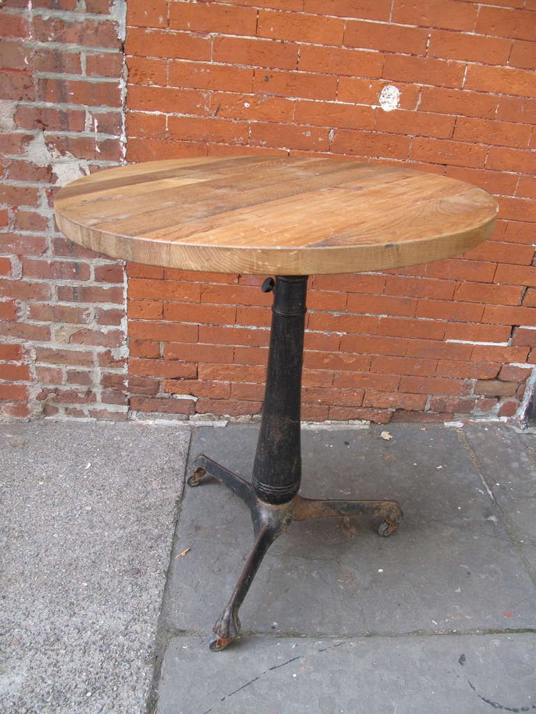 Industrial Cast Iron Drafting Table Base with Round Oak Top