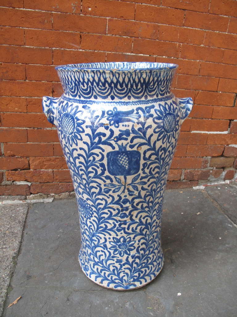 Blue and White Ceramic Umbrella Stand with Coat of Arms at 1stdibs