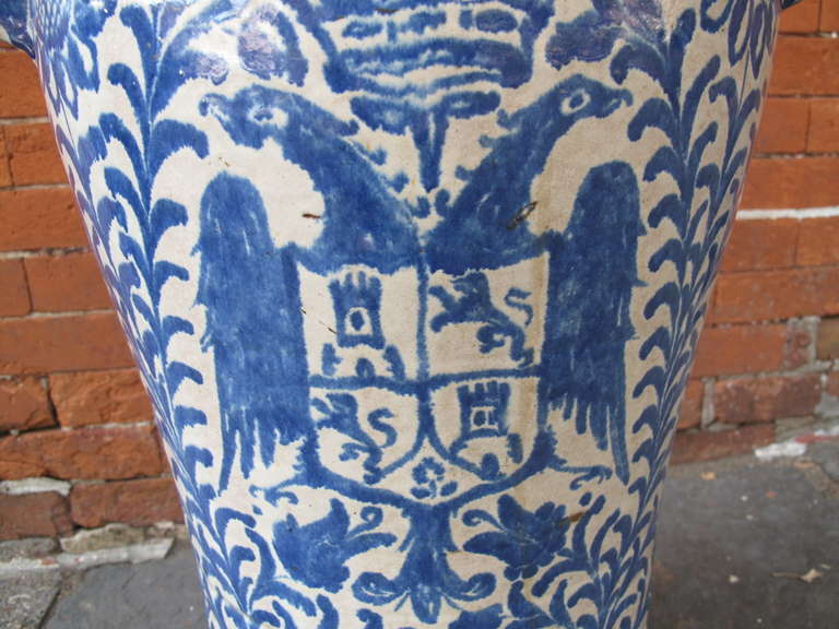 Blue and White Ceramic Umbrella Stand with Coat of Arms at 1stdibs