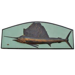 Sailfish Taxidermy Mounted on Painted Wood Plaque, 1920s
