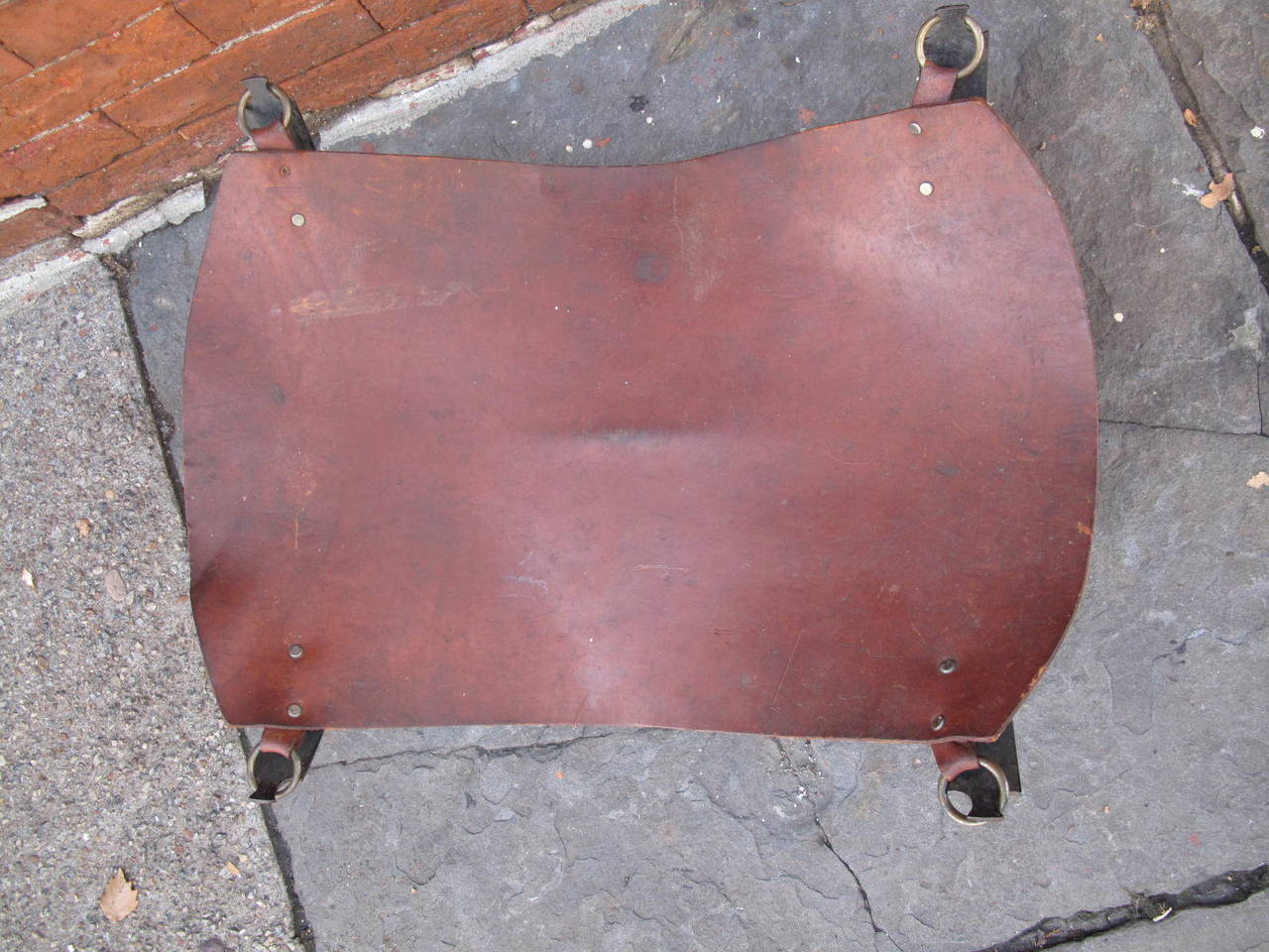 Leather and Iron Magazine Holder In Good Condition For Sale In Brooklyn, NY