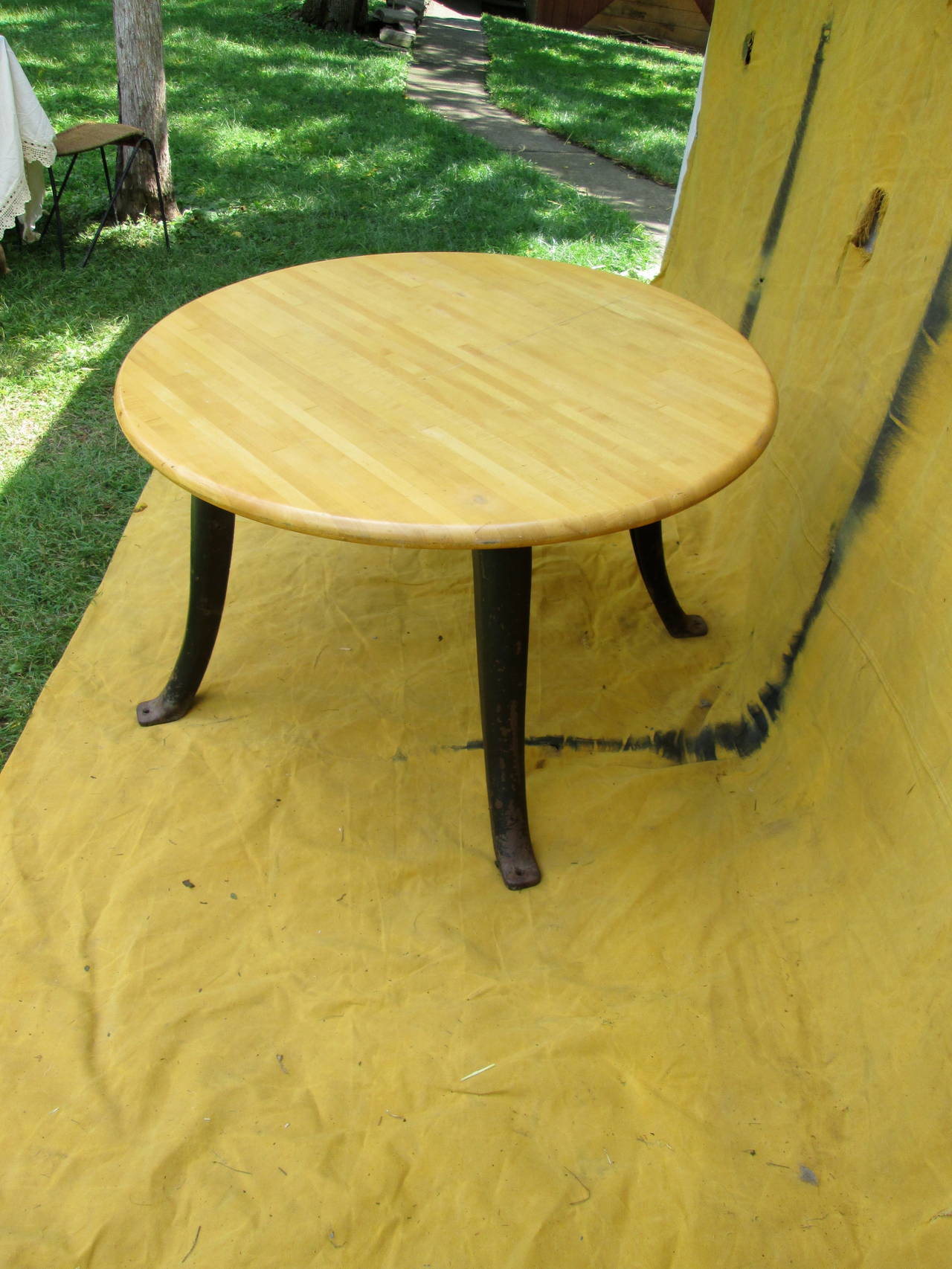 Butcher Block Table on Industrial Iron Base 1