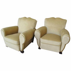 Pair of Mohair Velvet Deco Club Chairs