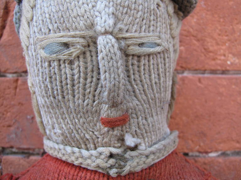20th Century Folk Art Knitted Rag Doll