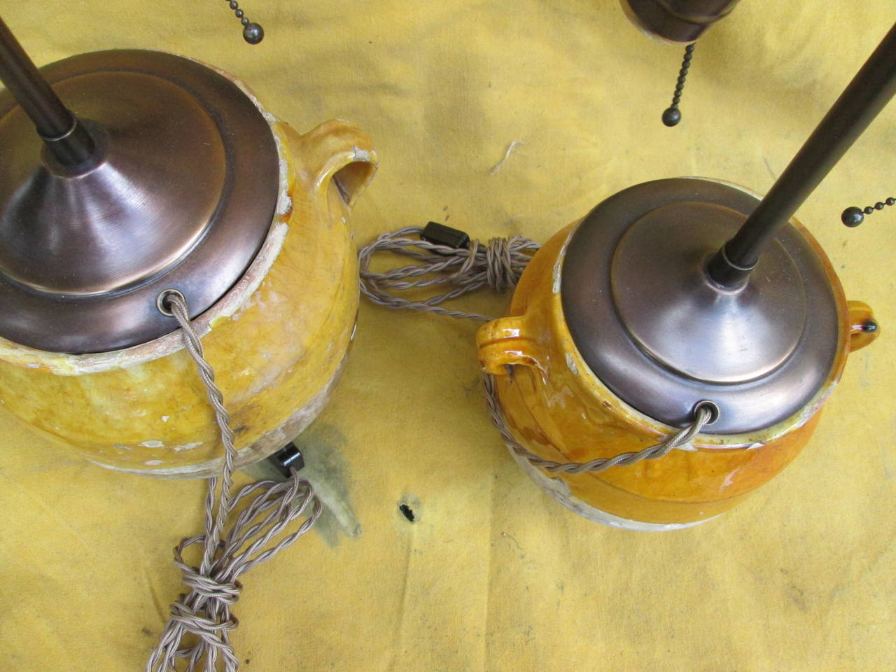 20th Century Pair of Small Pots Converted to Lamps