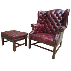 Vintage Tufted Wingback Chair and Ottoman
